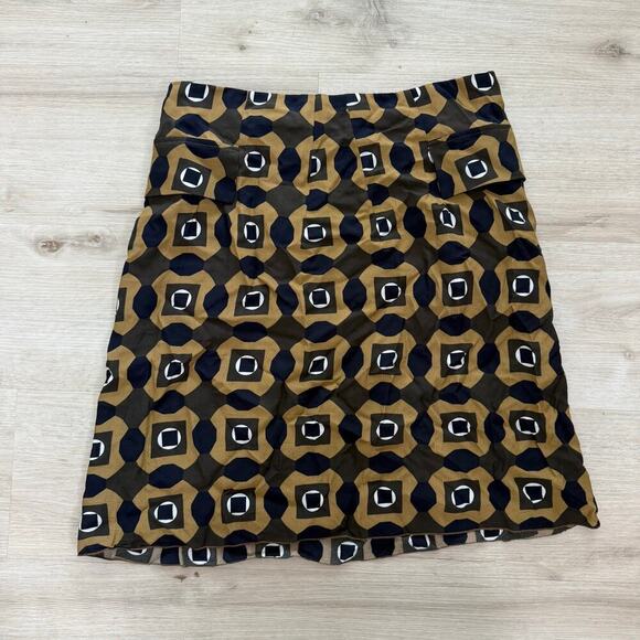Marni Tan Blue Geometric Pattern Skirt Side Pockets Size 40 - Picture 7 of 9